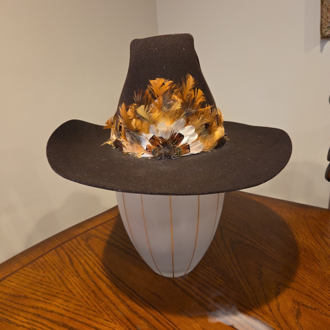 Vtg Studs Dorfman Pacific Western Cowboy Hat Brown Dynafelt Feather Band 6 7/8